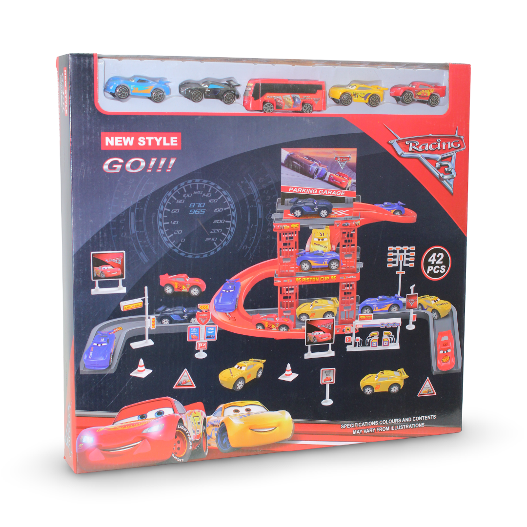 "Cars" Parking Garage and Racing Track Toy Set – 42 Pcs