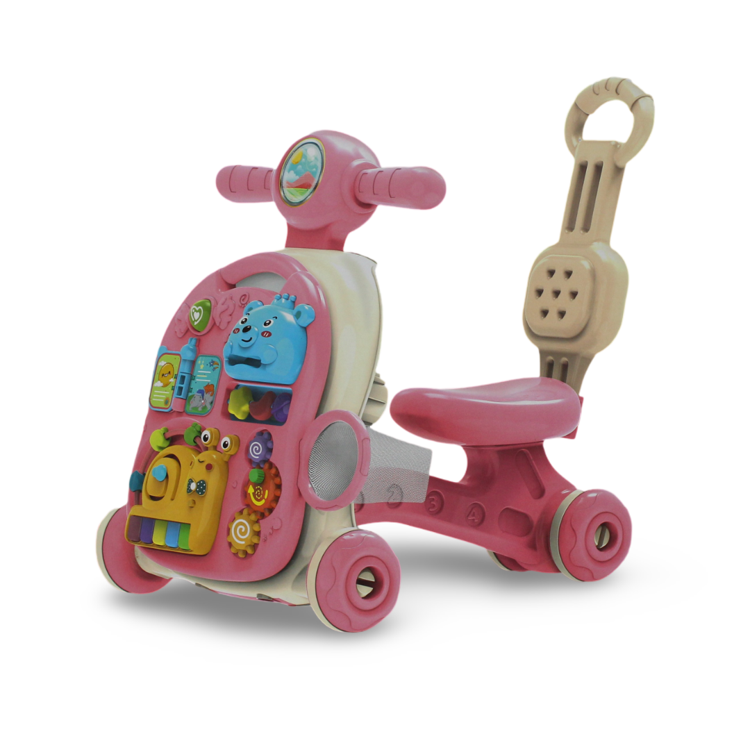 6-in-1 Baby Walker & Ride-On Activity Scooter – Pink