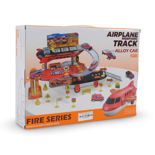 Airplane Morphing Track & Alloy Car Fire Series Toy Set – 50 Pcs