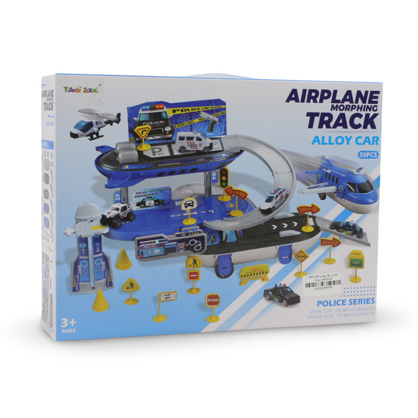 Airplane Morphing Track Alloy Car Police Series Toy Set – 50 Pcs