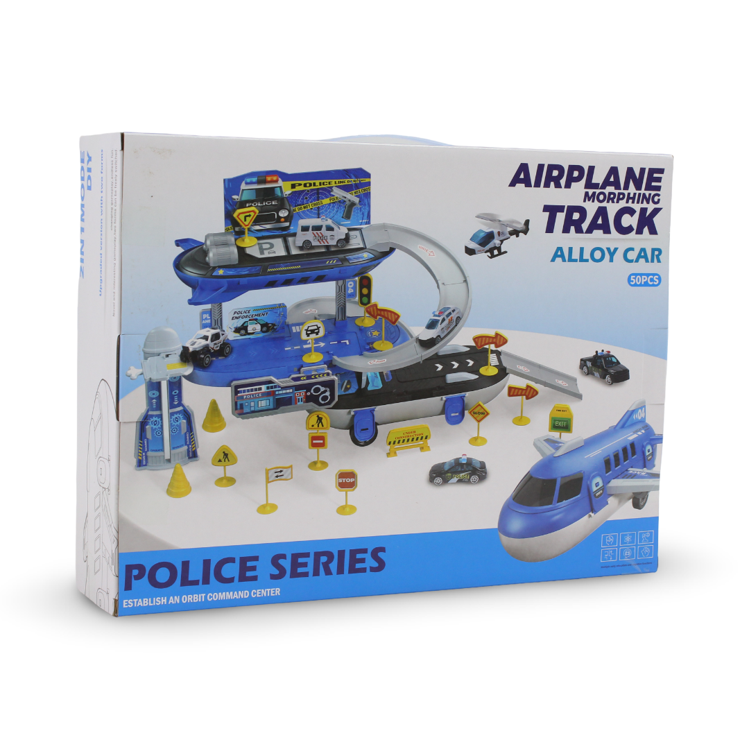 Airplane Morphing Track Alloy Car Police Series Toy Set – 50 Pcs
