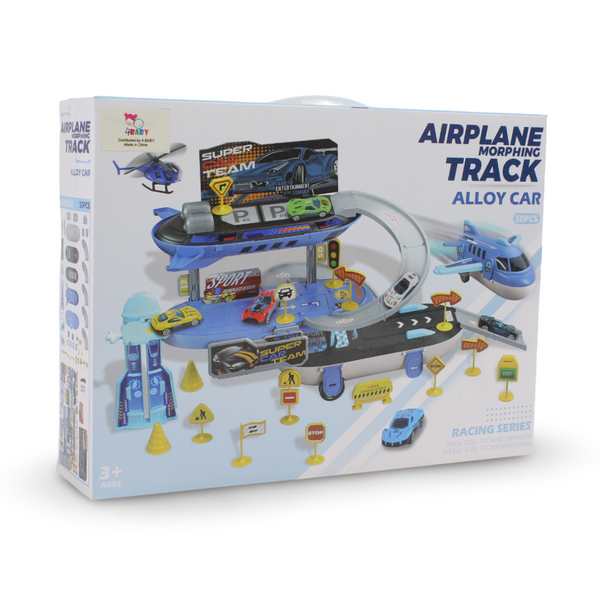 Airplane Morphing Track and Alloy Car Racing Series 2-in-1 Toy Playset – 50 Pcs