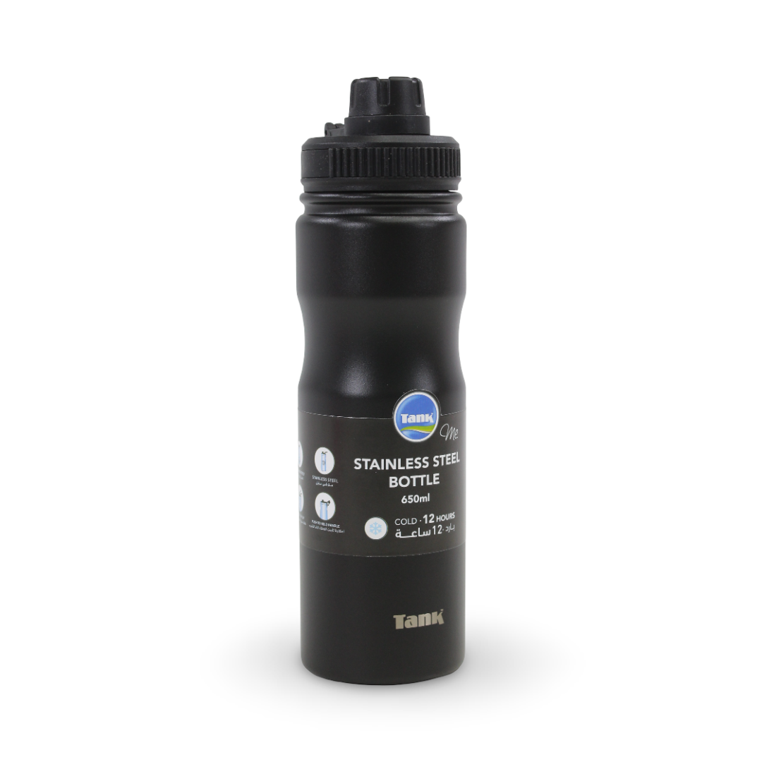 Tank Stainless Steel Water Bottle 650ml – Black - School