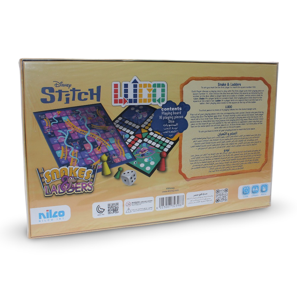 Nilco Disney Stitch Snakes & Ladders and Ludo Board Game – 2 in 1