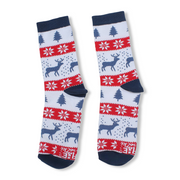 Unisex Cotton Socks – Blue with Reindeer Print
