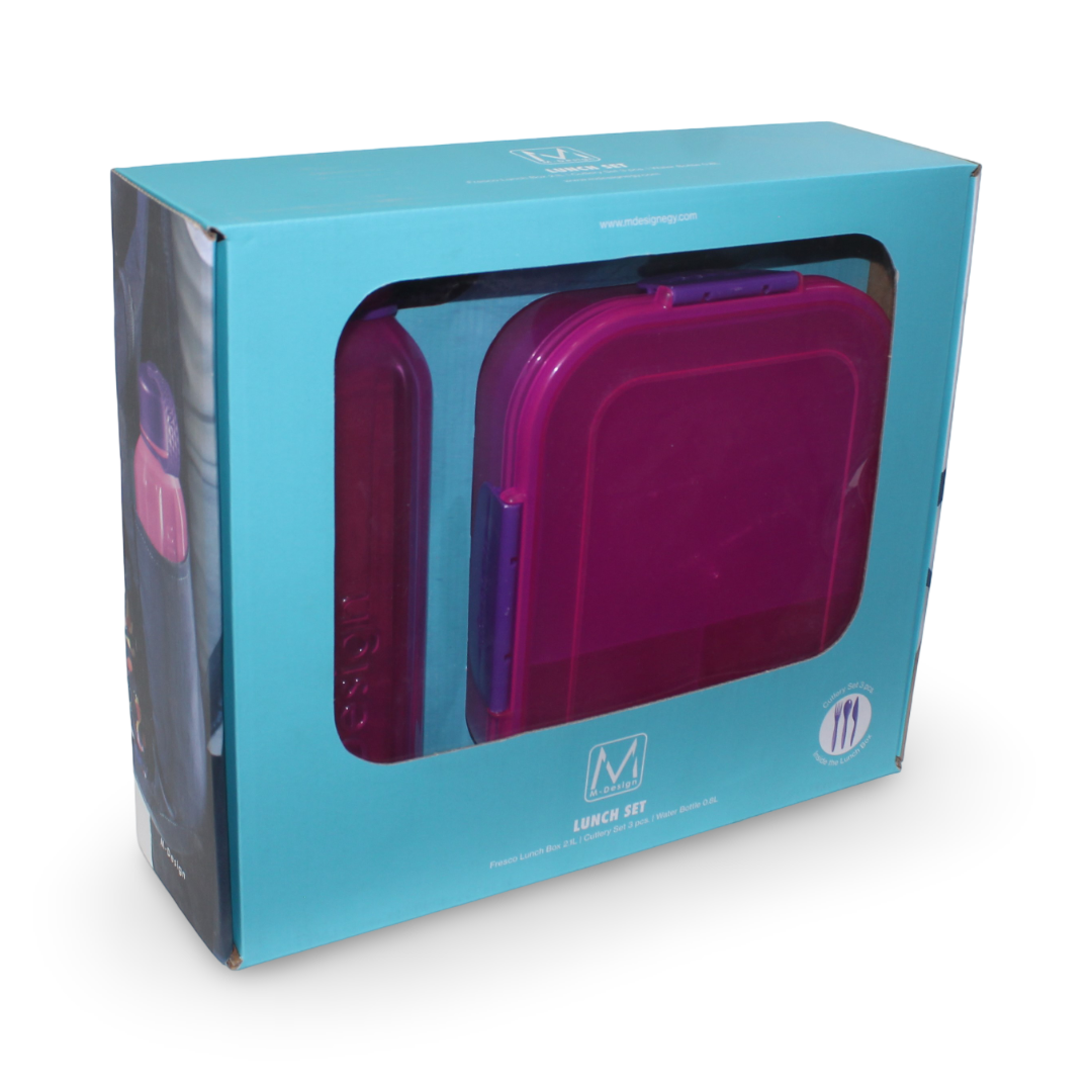 M-Design Lunch Set 800ml (Lunch Box & Bottle & 3 Pcs Cutlery Set) - School - M Design