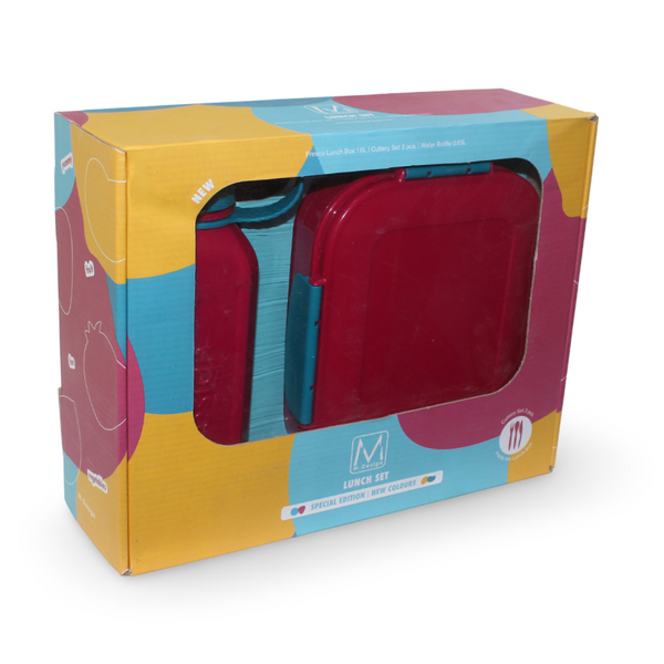 M-Design Lunch Set (1.6L Lunch Box & 650ml Water Bottle & Cutlery Set) – Fuchsia/Teal - M Design