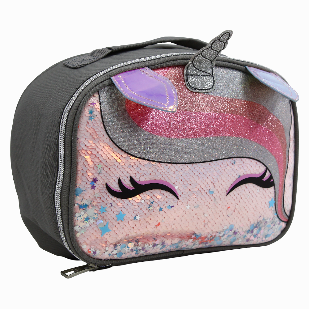 Cubs Unicorn Lashes Glitter Pocket Sequin Lunch Bag – Purple & Pink