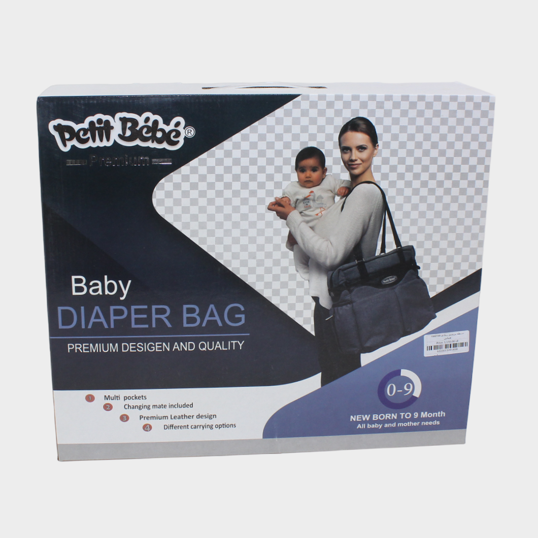 Petit Bebe Baby Diaper Bag Premium – Grey & Black