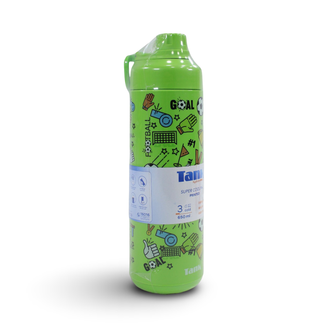 Tank Insulated Super Cool Mini Football Printed Bottle 650ml – Green - School