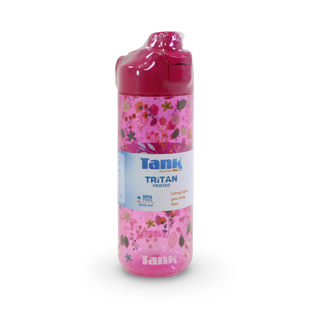 Tank Tritan Water Bottle 800ml – Flowers Pink - School
