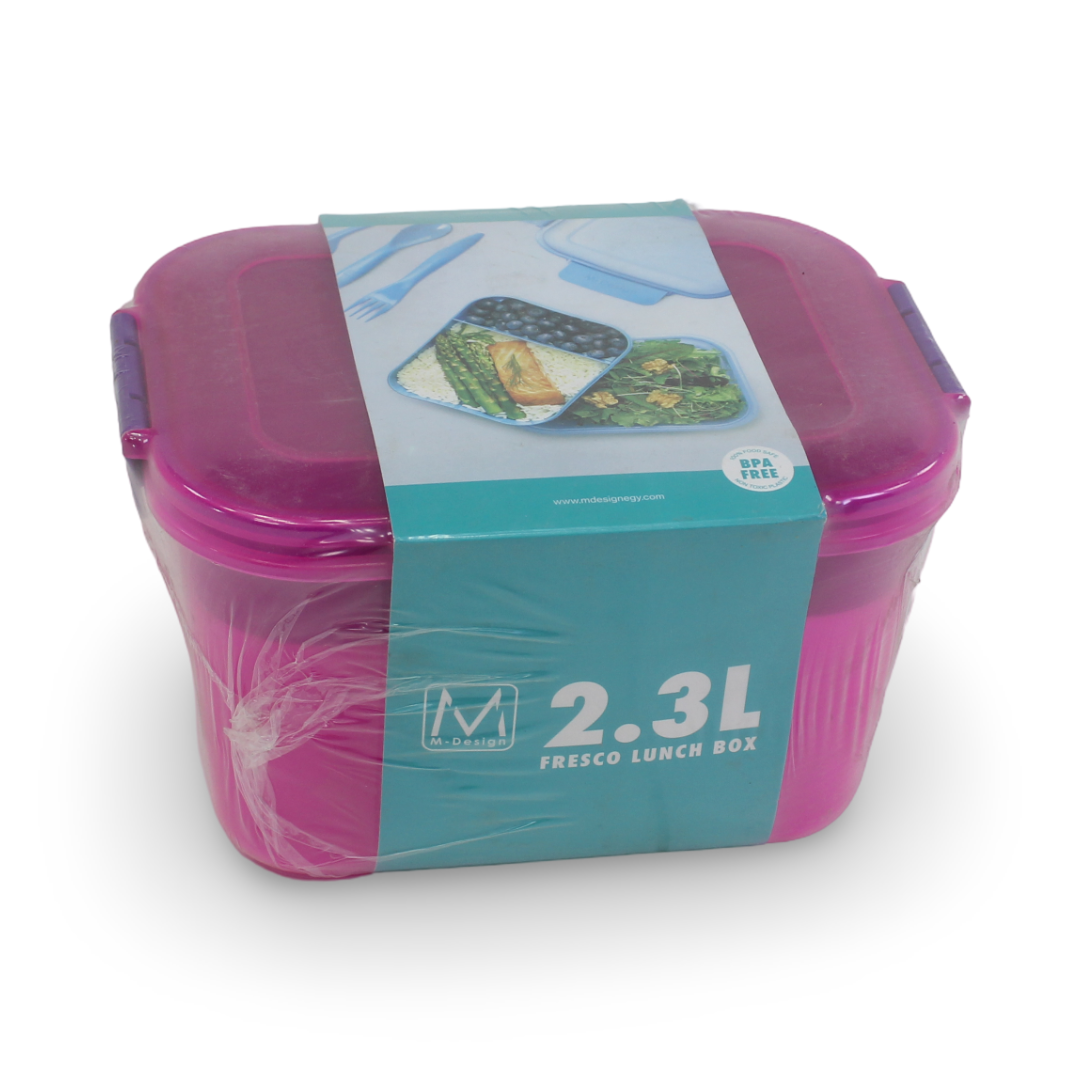 M-Design Fresco Lunch Box 2.3L – Pink with Purple Clips