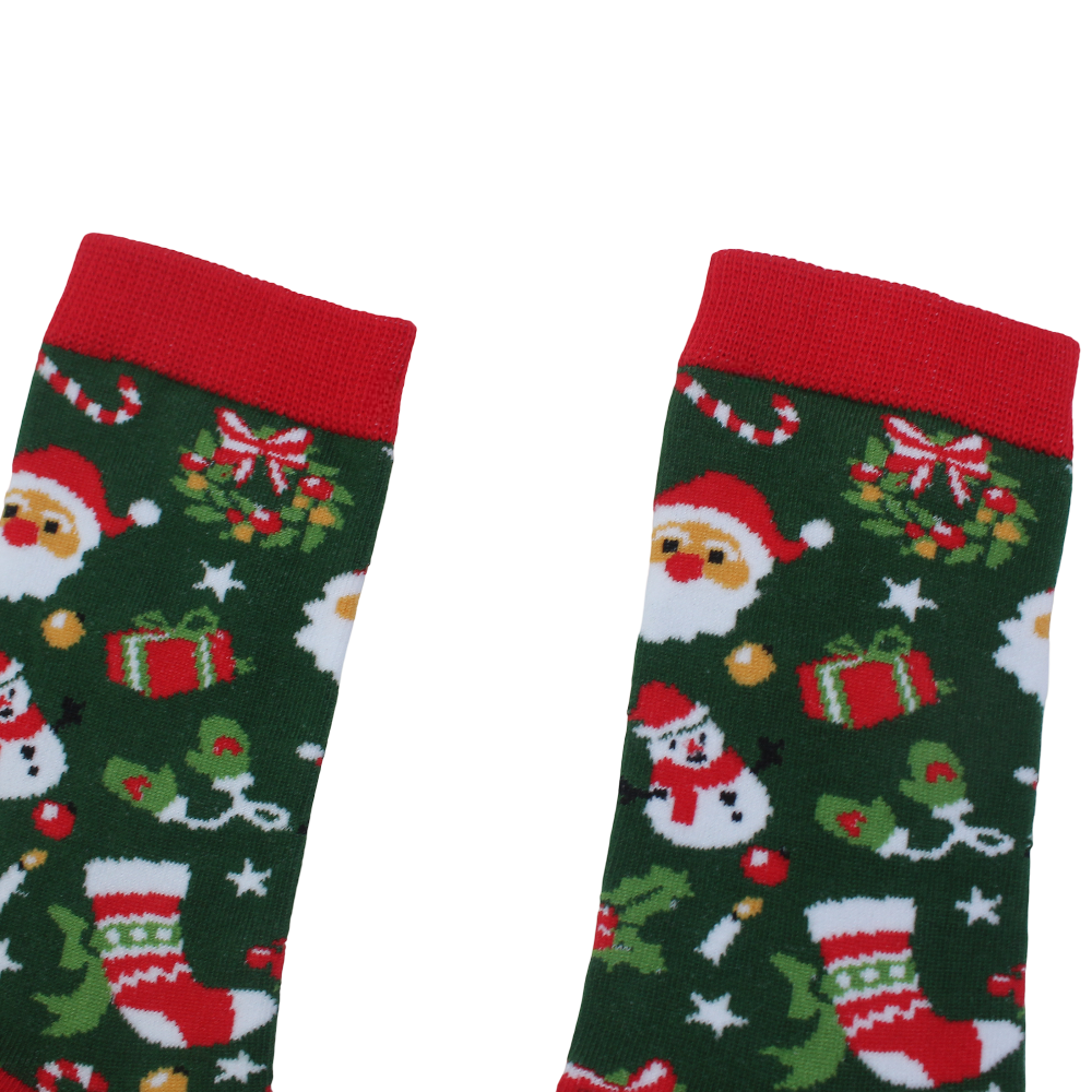 Unisex Cotton Socks – Green with Snowman Print