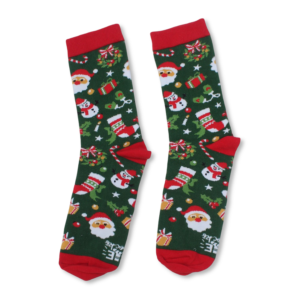 Unisex Cotton Socks – Green with Snowman Print