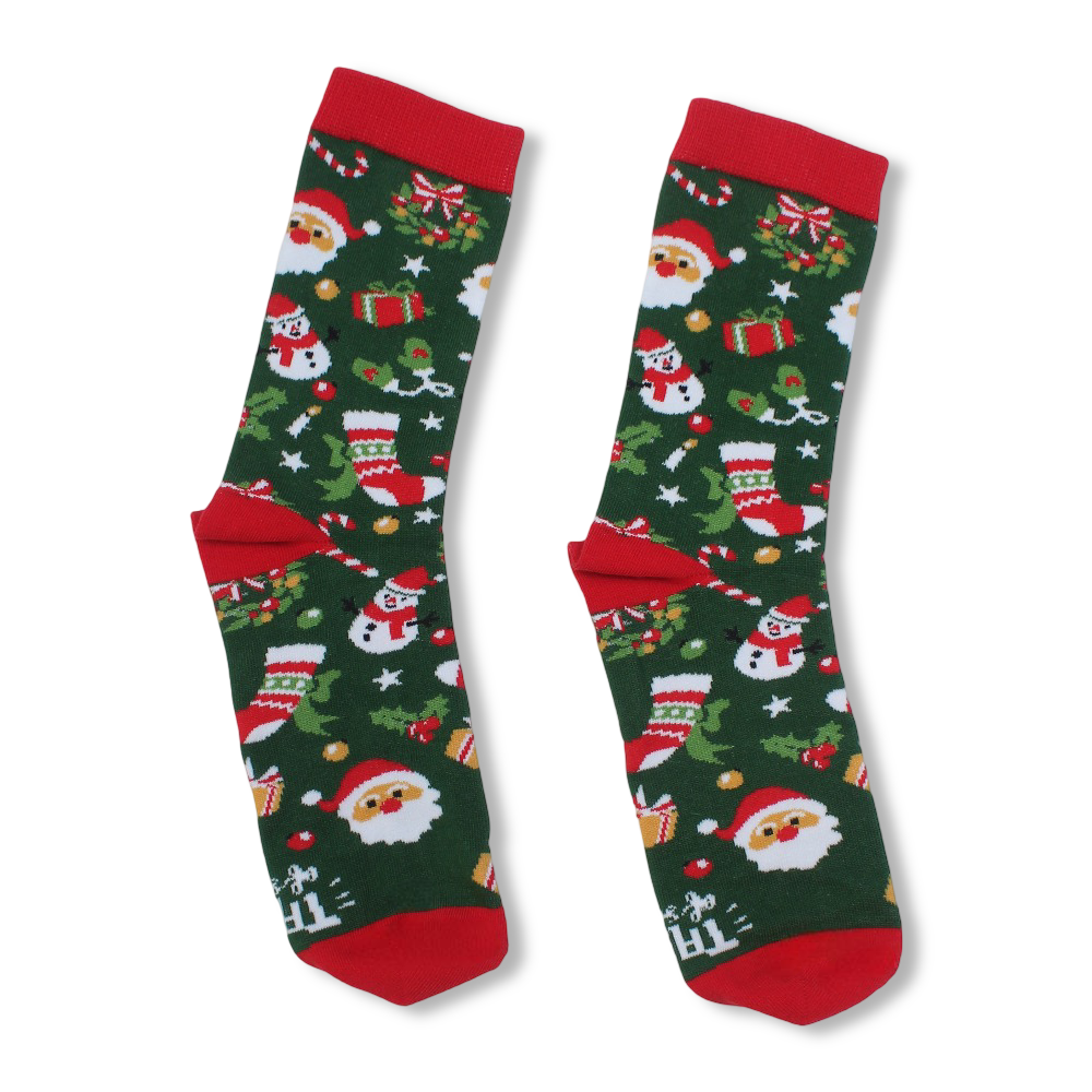 Unisex Cotton Socks – Green with Snowman Print