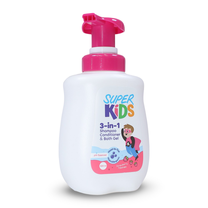 Super Kids 3 in 1 (Shampoo, Conditioner & Bath Gel) – Strawberry 500ml - Baby Essentials