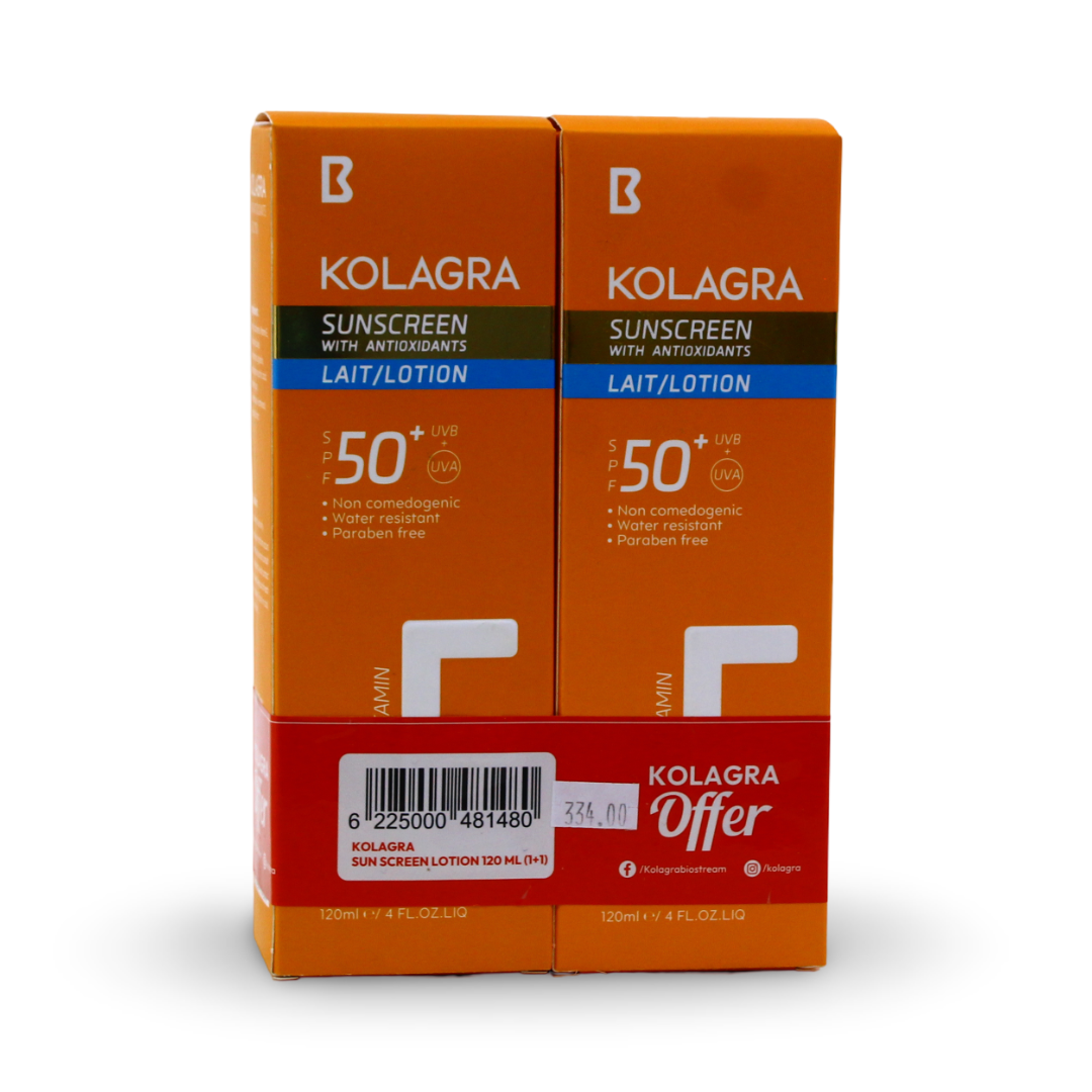 Offer (1+1) Kolagra Sunscreen Lotion 120ml SPF 50+