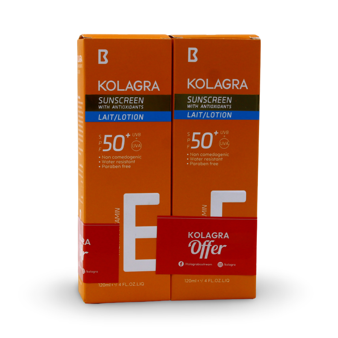 Offer (1+1) Kolagra Sunscreen Lotion 120ml SPF 50+