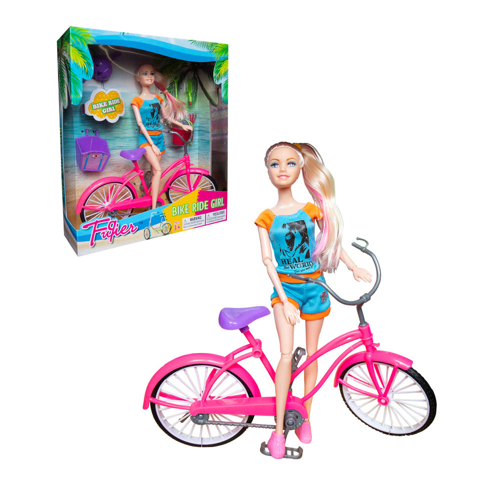 Doll with Bicycle & Helmet – Baby Blue - Toys - OKO