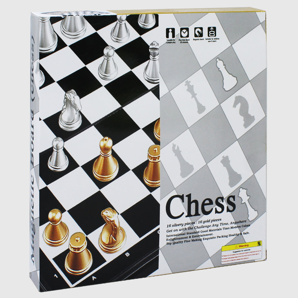 Foldable Magnetic Chess Board Game with Gold & Silver Pieces