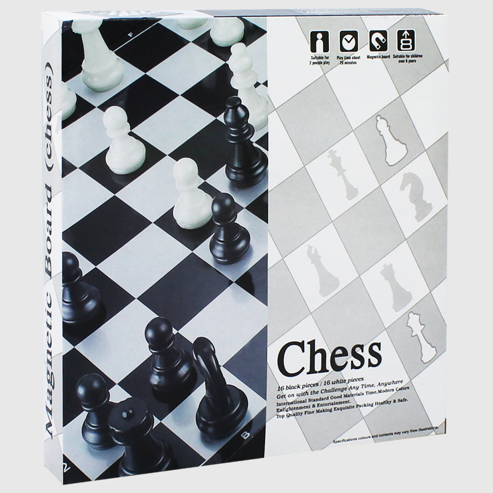 Foldable Magnetic Chess Board Game with Black & White Pieces