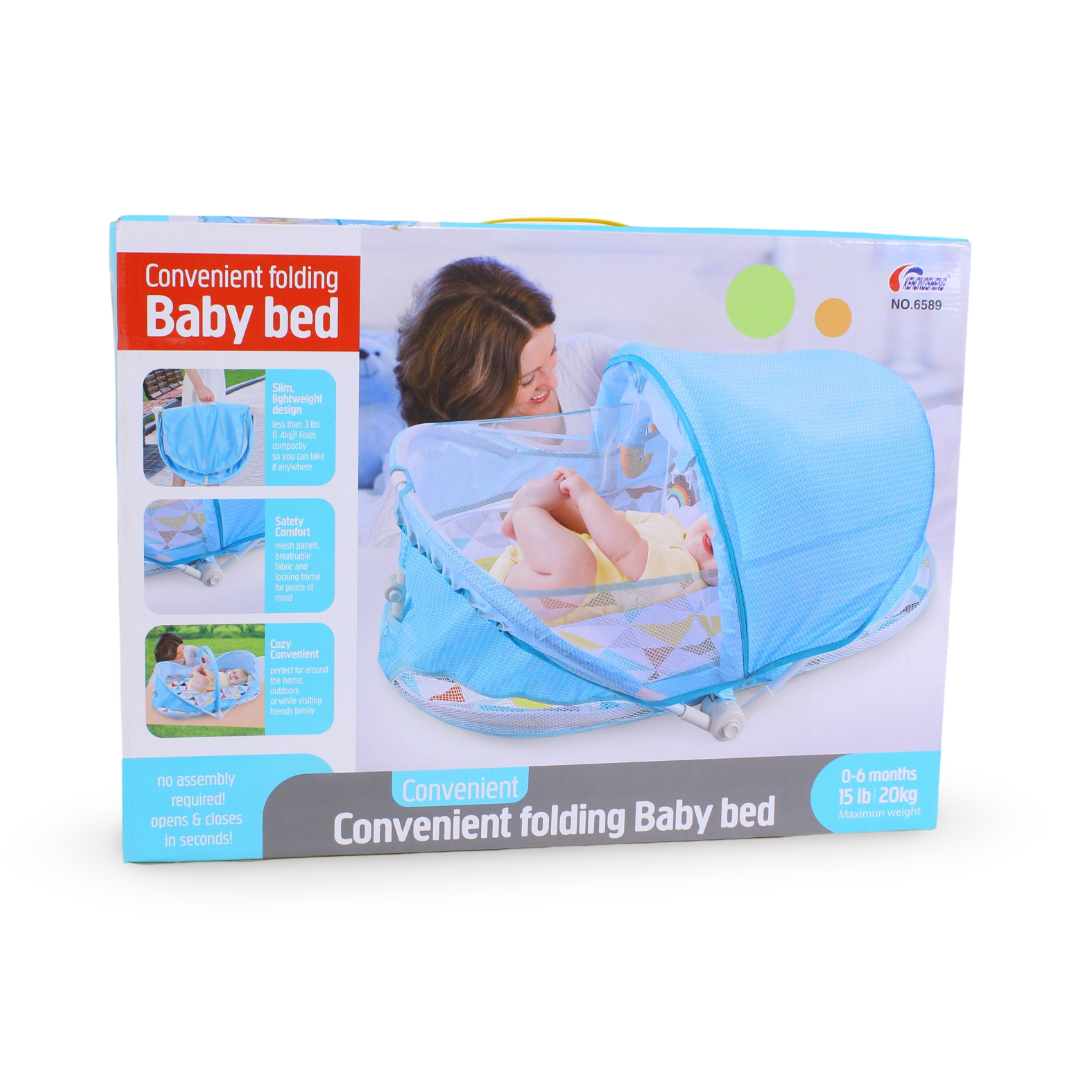 Convenient Folding Baby Bed – Baby Blue