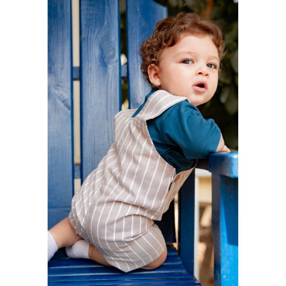 Baby Boys Linen & Cotton 2-Piece Mini Gentleman Romper (Salopet + T-Shirt)