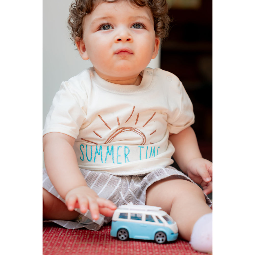Baby Boys Linen & Cotton 2-Piece Little Sunshine Outfit Set – Beige + Off-White