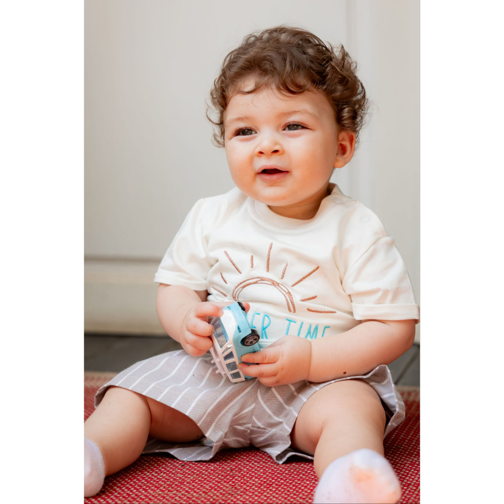 Baby Boys Linen & Cotton 2-Piece Little Sunshine Outfit Set – Beige + Off-White