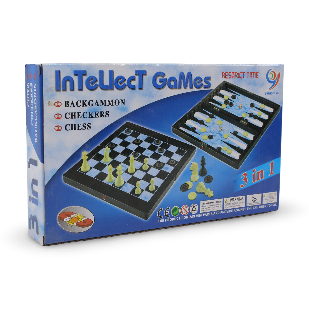InTellect Games 3-in-1 Magnetic Board Game Set (Chess, Checkers, and Backgammon)