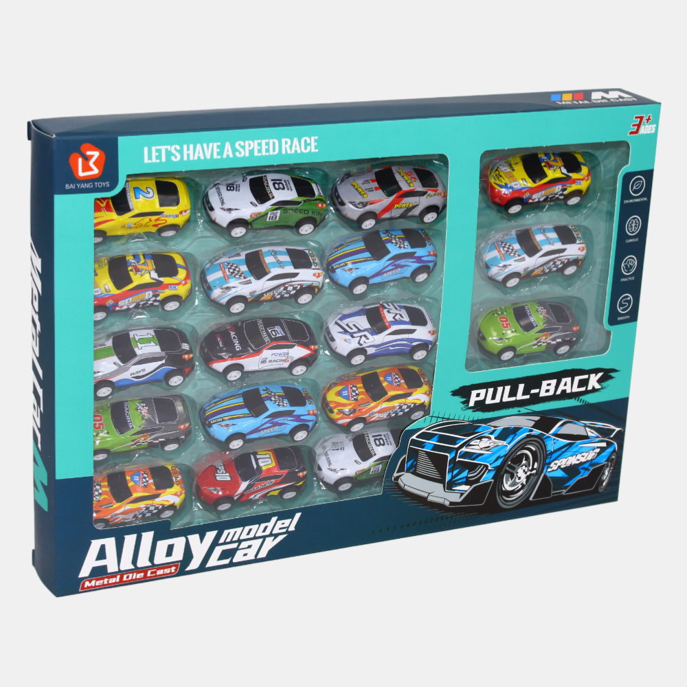 Set of 18 Metal Racing Cars – Pull-Back Feature