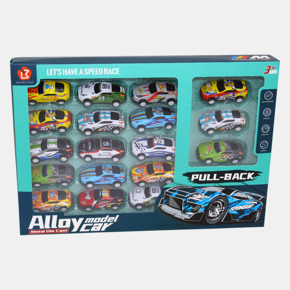 Set of 18 Metal Racing Cars – Pull-Back Feature