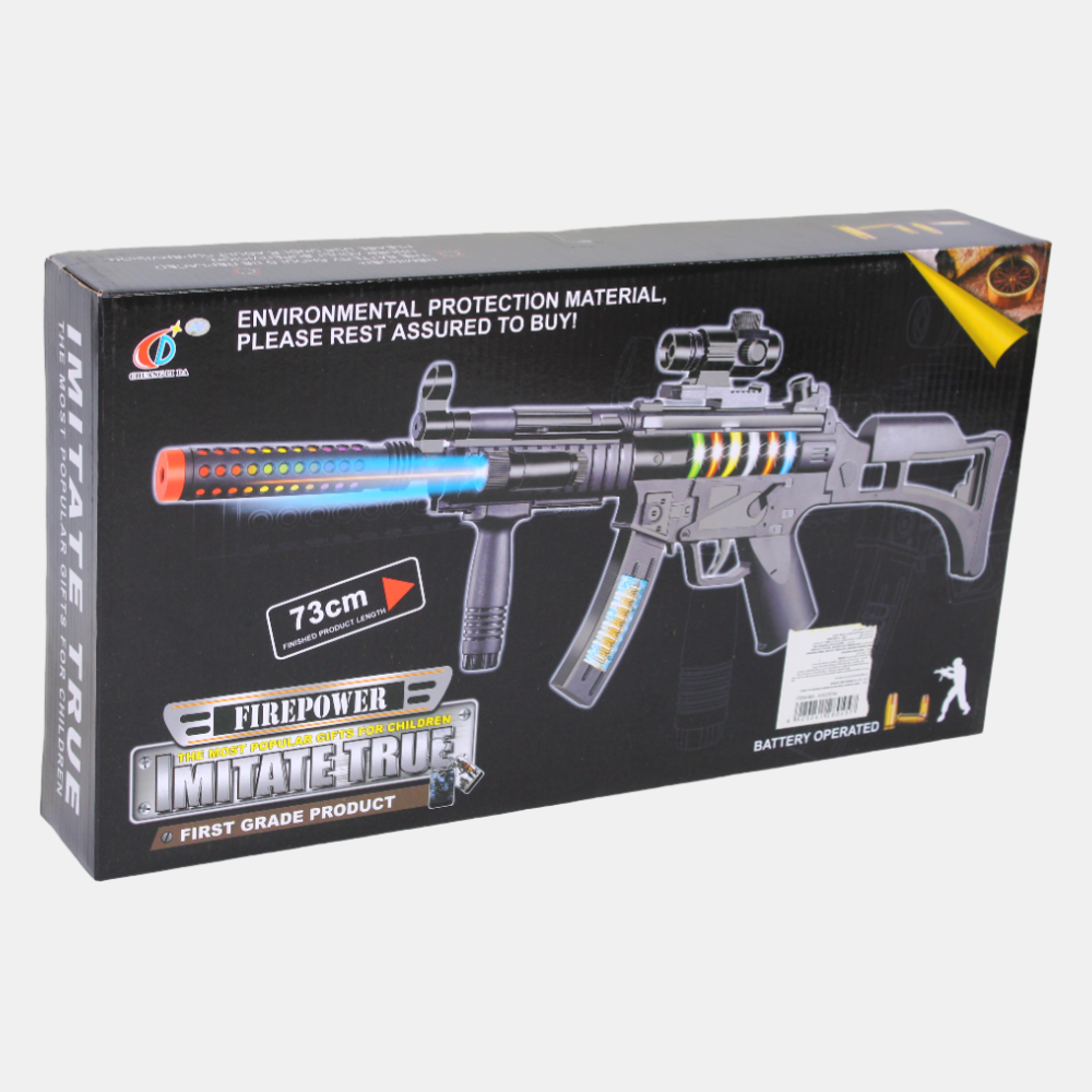Light-Up Combat Machine Rifle – Battery-Operated Toy Gun with Sound & Rapid Fire Action