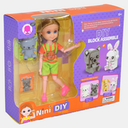 Nini Doll with Construction Toy – DIY Playset with a Little Dog & Rabbit