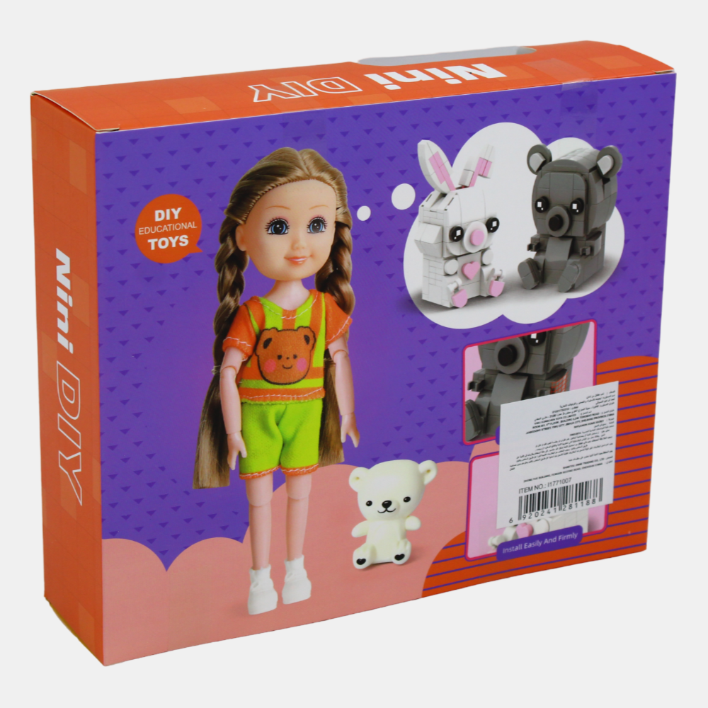 Nini Doll with Construction Toy – DIY Playset with a Little Dog & Rabbit
