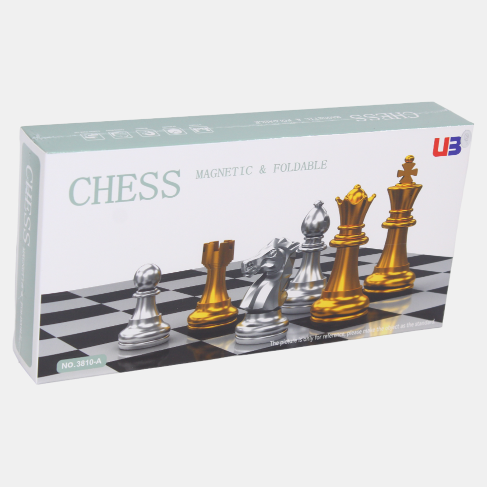 International Chess Set – Magnetic Gold & Silver Pieces with Black and White Board