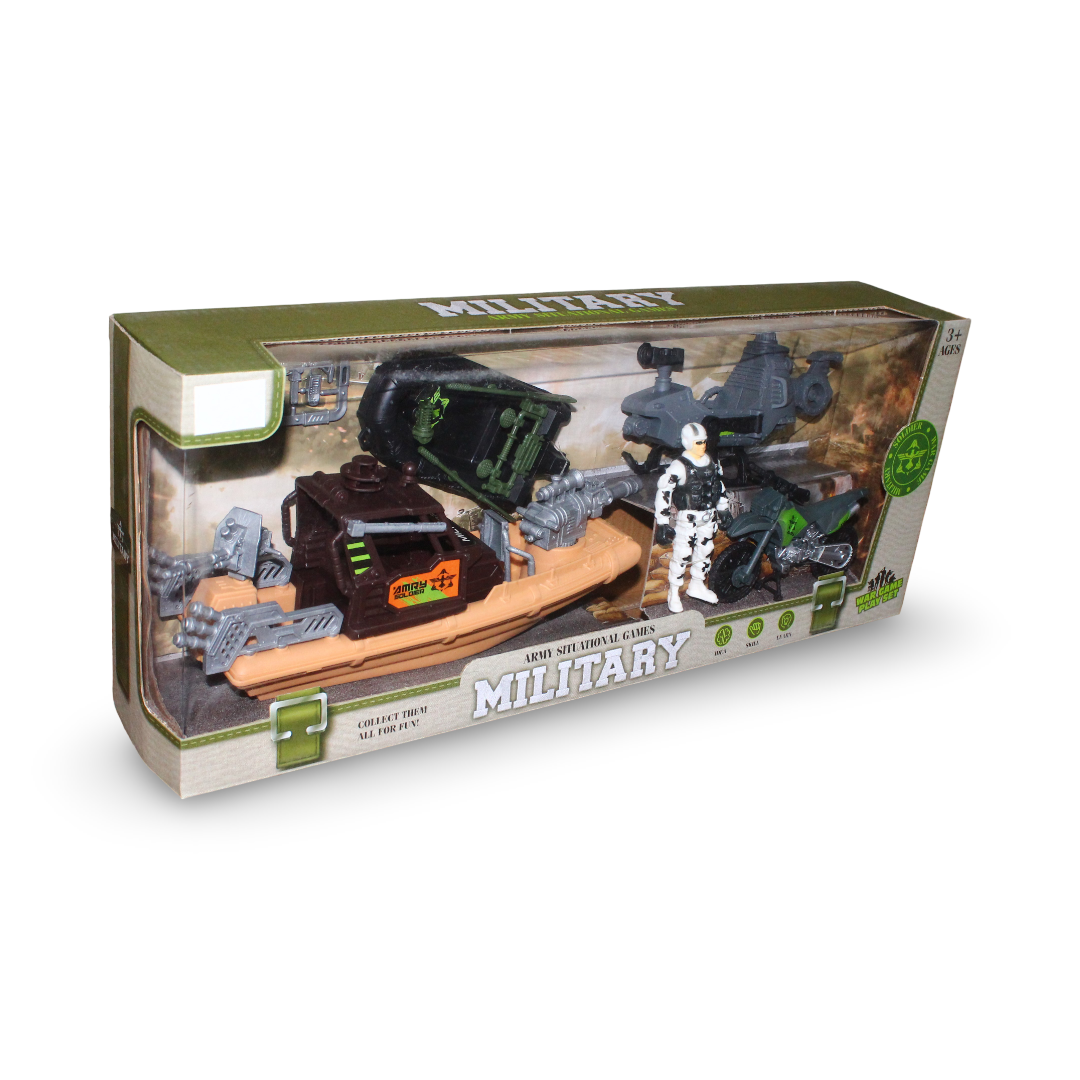 Military Assault Playset – Patrol Boat, Beach Buggy & Soldier Figure