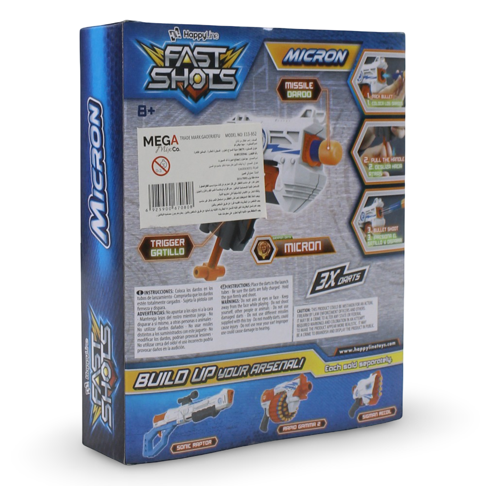 Fast Shots Foam Launcher Set – Micron Blaster with 3 Foam Darts