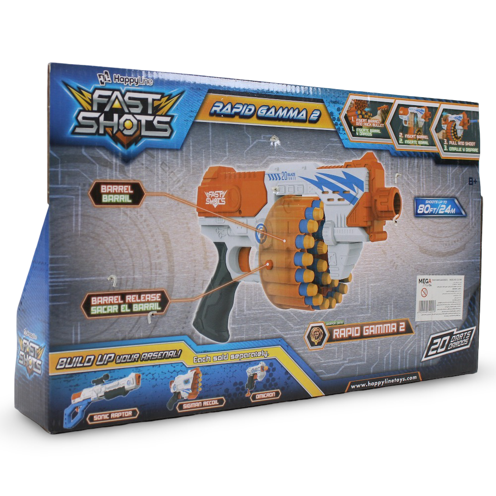 Fast Shots Foam Launcher Set – Rapid Gamma 2 Blaster with 20 Darts