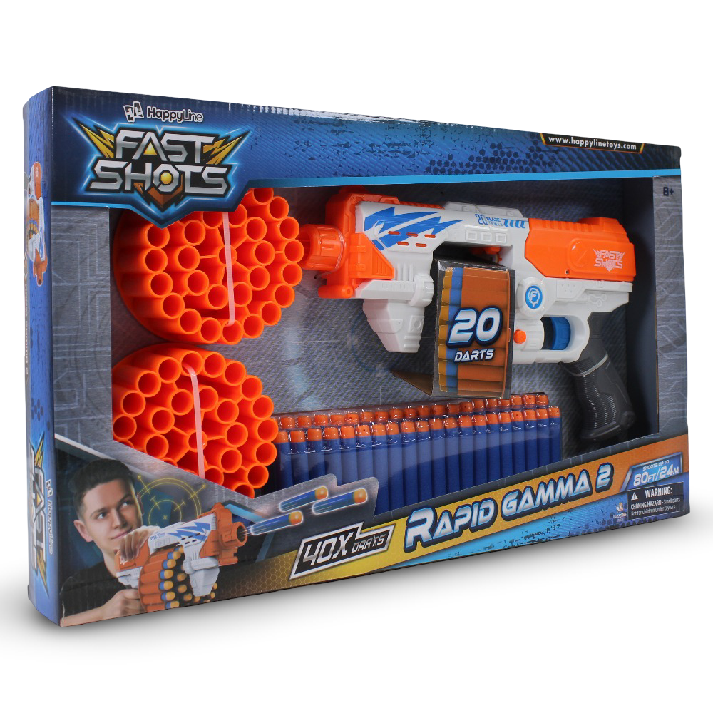 Fast Shots Foam Launcher Set – Rapid Gamma 2 Blaster with 40 Darts & 2 Barrels - Toys - Happy Line