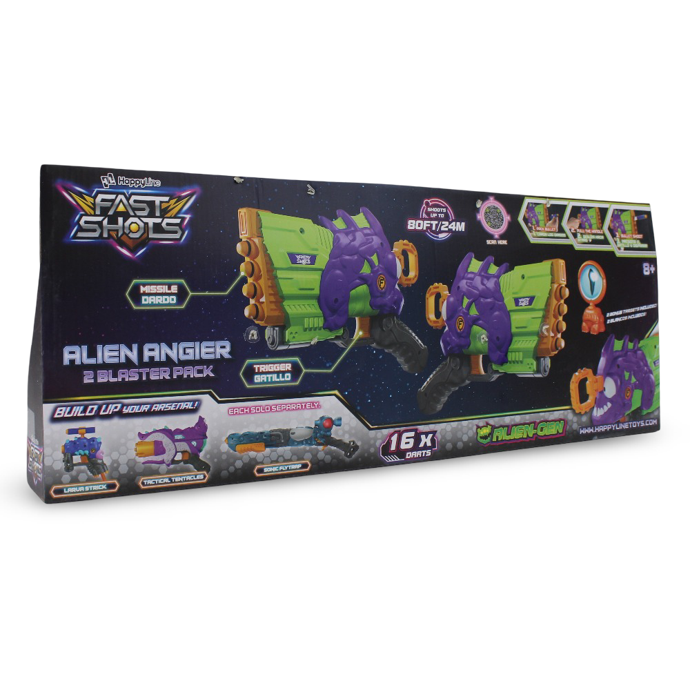 Fast Shots Foam Launcher Set – Alien Angier 2 Blaster Pack with 16 Darts