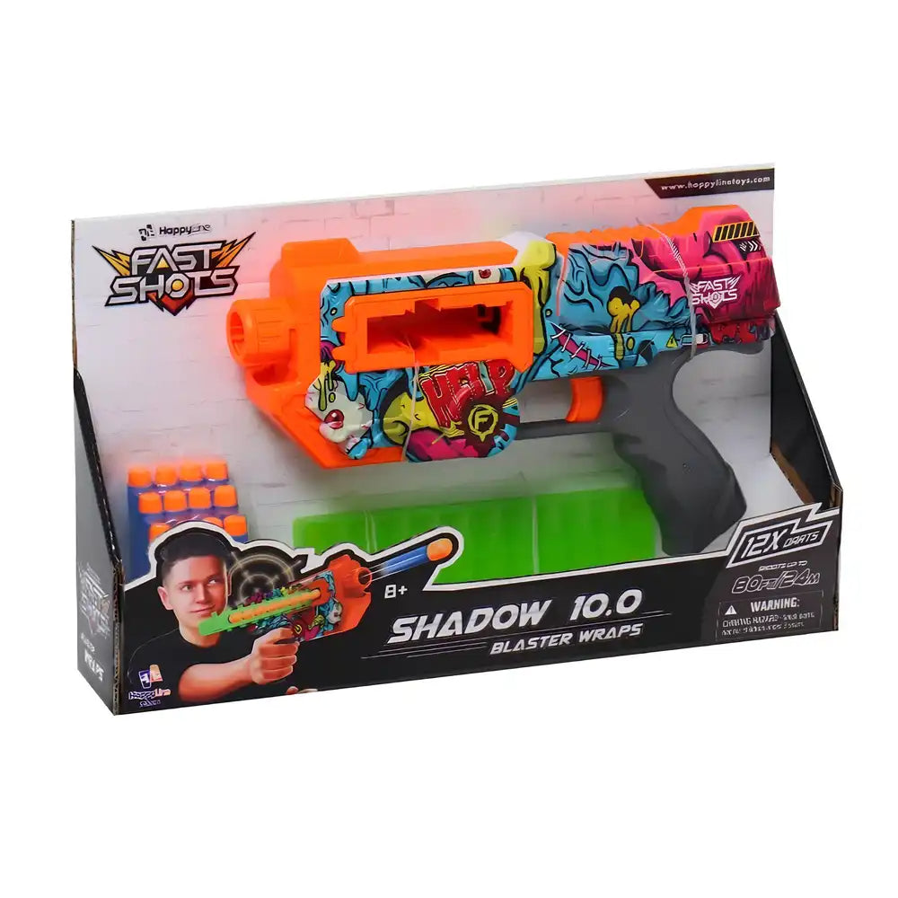 Happy Line Fast Shots Shadow 10.0 Blaster Wraps Foam Launcher - 12 Foam Darts
