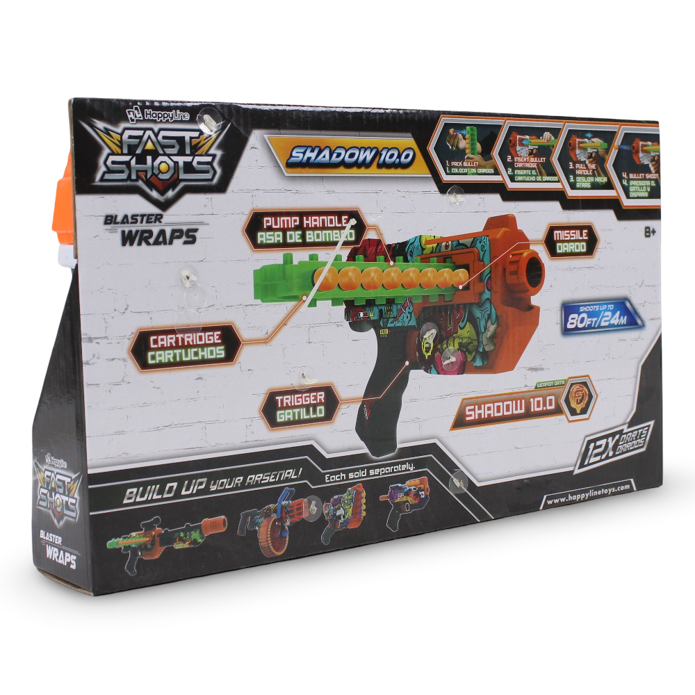 Happy Line Fast Shots Shadow 10.0 Blaster Wraps Foam Launcher - 12 Foam Darts
