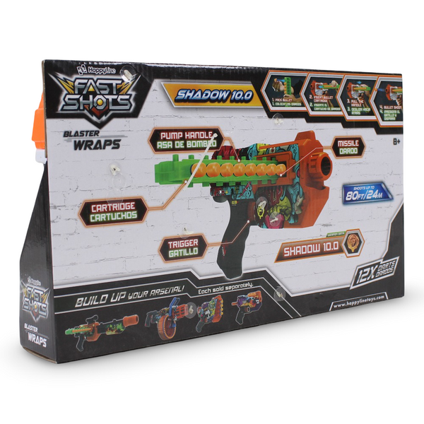 Happy Line Fast Shots Shadow 10.0 Blaster Wraps Foam Launcher - 12 Foam Darts