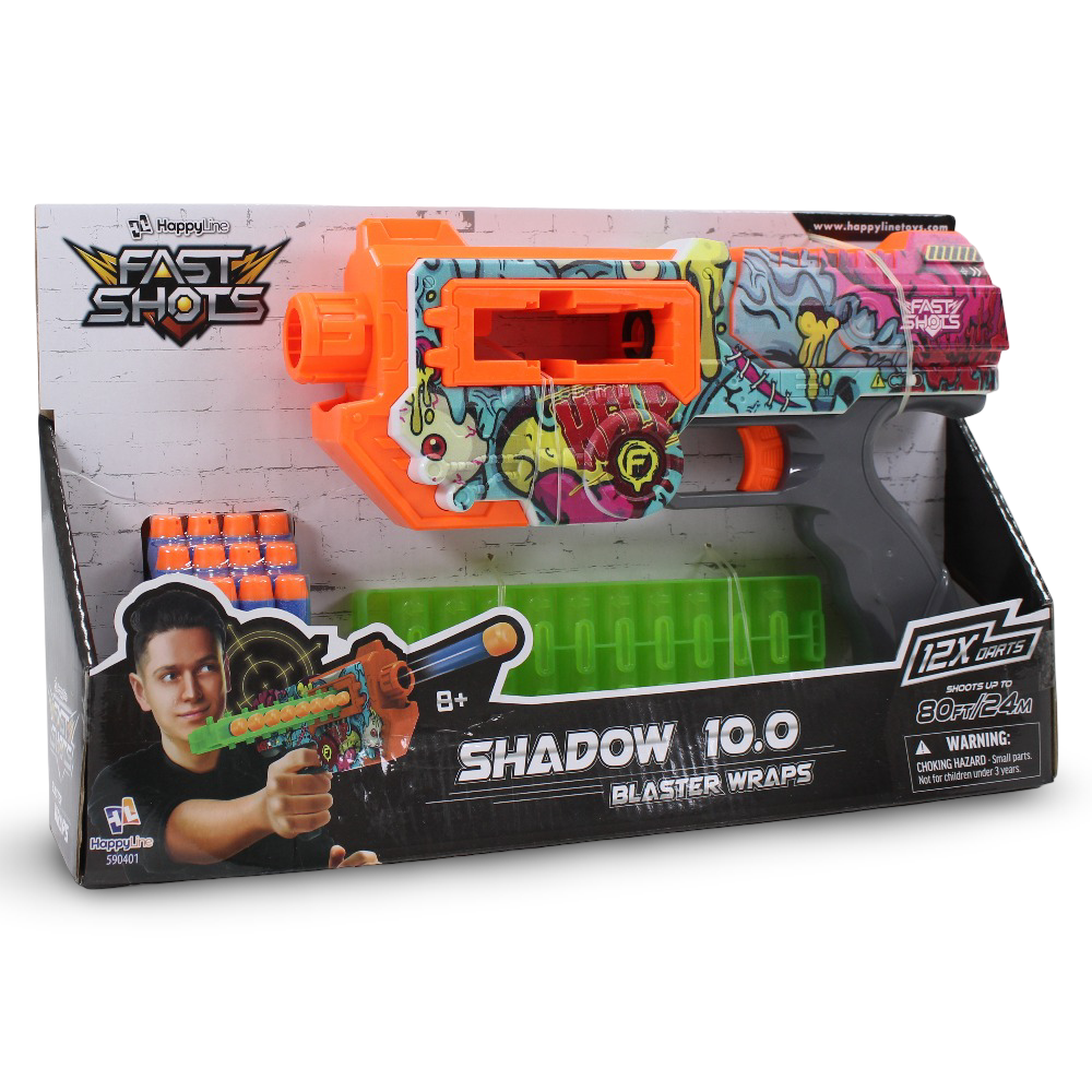 Happy Line Fast Shots Shadow 10.0 Blaster Wraps Foam Launcher - 12 Foam Darts - Toys