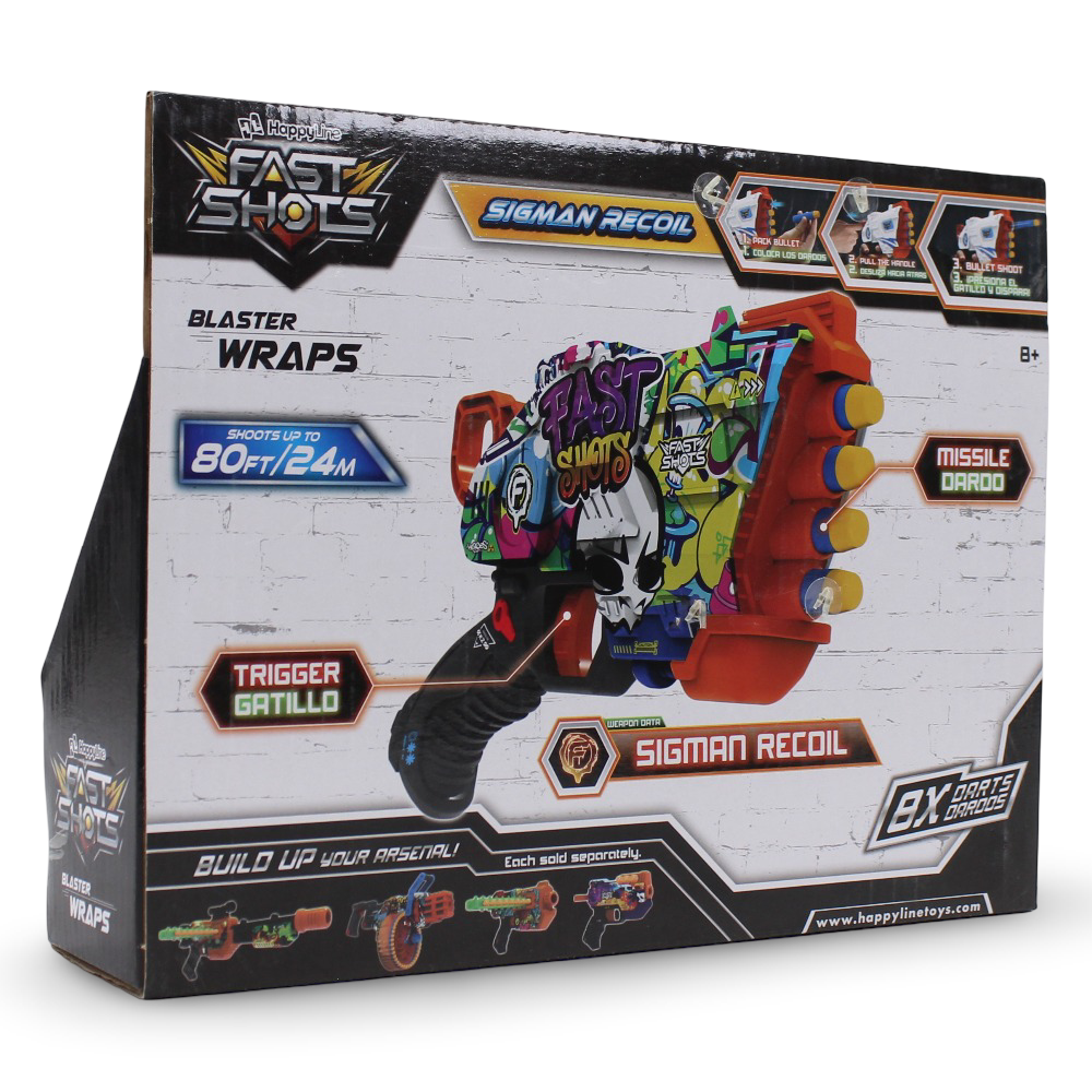 Happy Line Fast Shots Sigman Recoil Blaster Wraps Foam Launcher - 8 Foam Darts