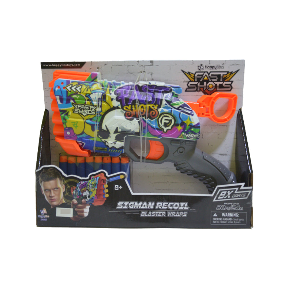 Happy Line Fast Shots Sigman Recoil Blaster Wraps Foam Launcher - 8 Foam Darts