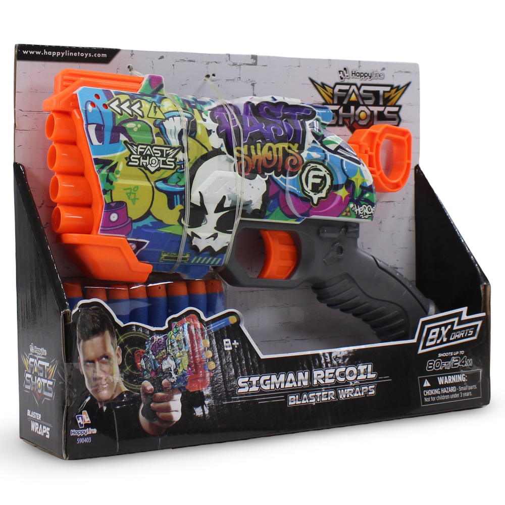 Happy Line Fast Shots Sigman Recoil Blaster Wraps Foam Launcher - 8 Foam Darts - Toys