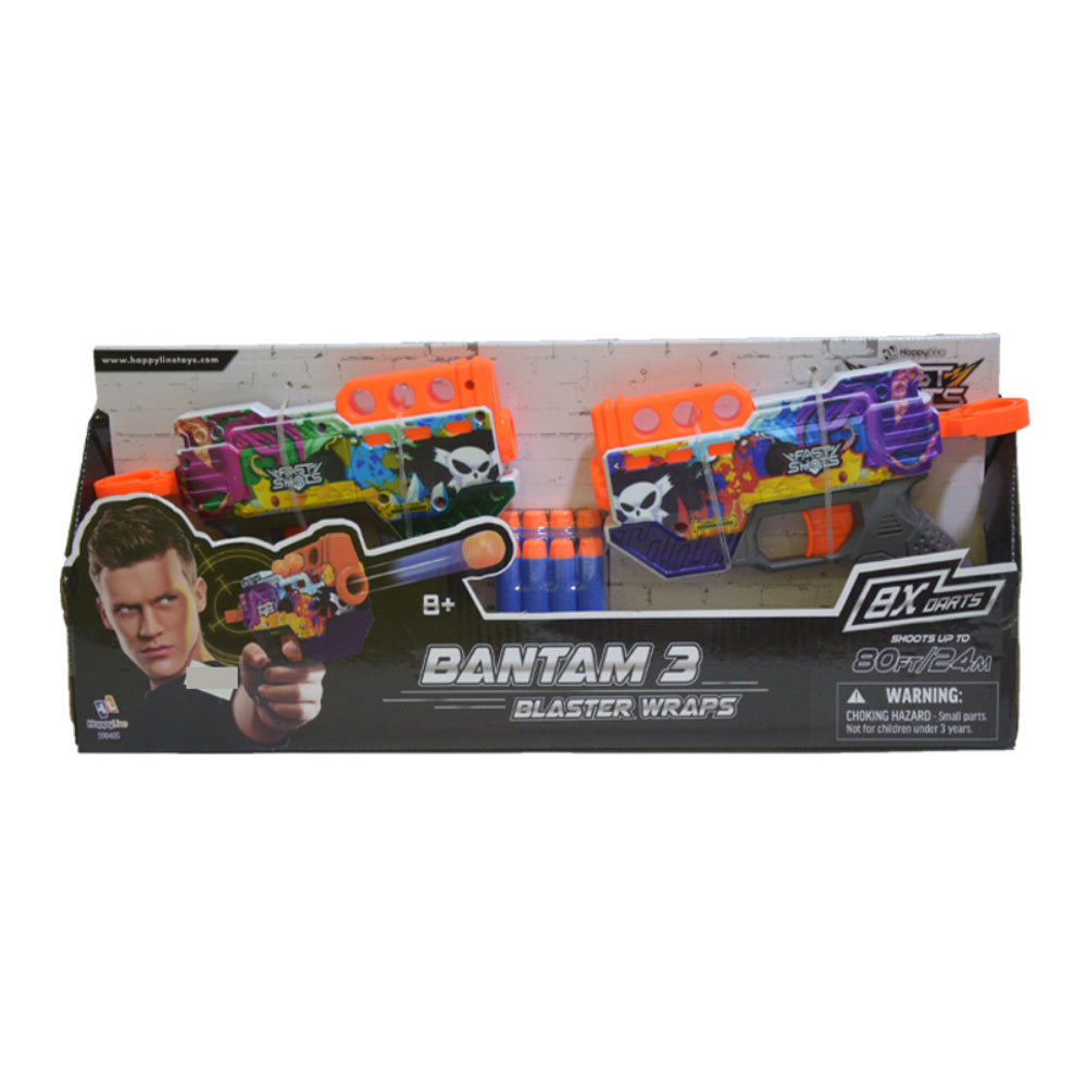 Happy Line Fast Shots Bantam 3 Blaster Wraps 2 Foam Launchers - 8 Foam Darts