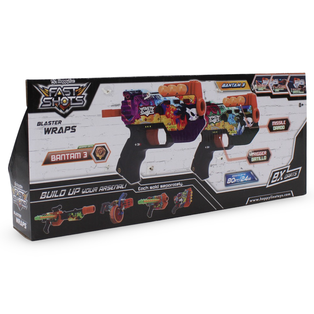 Happy Line Fast Shots Bantam 3 Blaster Wraps 2 Foam Launchers - 8 Foam Darts